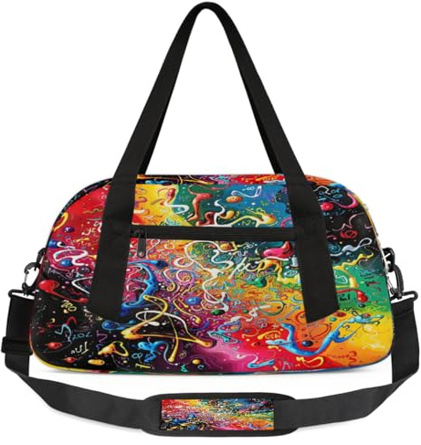 Schwarze abstrakte Mathe-Tasche für Kinder, für Jungen, Mädchen, Teenager, mathematischer Sport, Turnbeutel für Wochenende, Reisen, Gymnastik, Tanzen, Ballett, mehrfarbig