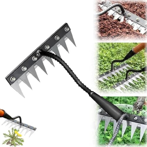 Introti 2025 Gardenia Iron Weeding Rake, Iron Rake 2.0 for Gardening and Weeding, 5/6/7/8 Teeth Carbon Steel Garden Weeder Rakes, Garden Weeding Tool for Backyard Lawn Loosenin