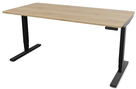 ASSMANN Höhenverstellbarer Schreibtisch elektrisch, 180x80cm, TÜV-geprüft | stufenlos verstellbar mit Aufprallschutz, ergonomischer Schreibtisch Made in Germany, abgerundete Ecken, Eiche Natura/Schwarz