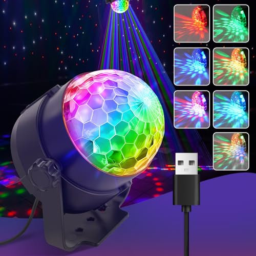 muyuua Discolicht Partylicht Discokugel LED - Disco Ball Musikgesteuert mit USB Discolicht Kugel Kind mit Kabel Zuhause 360° Rotierende Party Licht 7 RGB für Kinderzimmer