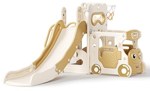 Toboggans autoportants, kit de Jeu pour Tout-Petits avec Toboggan, Panier de Basket et télescope, Aire de Jeux pour Enfants pour l'intérieur et l'extérieur, toboggans Extra Longs pour Plus de Plaisir