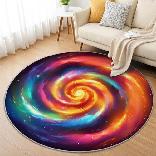 AevuCub Galaxie Teppich Rund 160 Kurzflor - Waschbare Teppiche Wohnzimmer Weltraum Nebel - Runder Teppich 160 Durchmesser Kinderzimmer - Bettvorleger Schlafzimmer rutschfest Weich