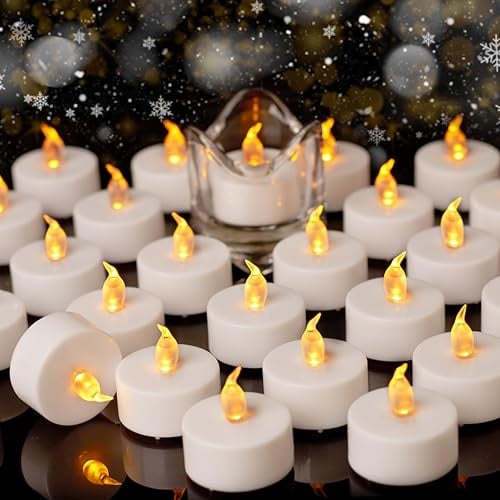 Auralome Led Teelichter Kerzen - Elektrische Batterie Flammenlose Teelicht Lange Dauer 200 Stunden Flackernde Outdoor Flamme Klein Kerze Elektrisch Lichter für Hochzeit Festivals Warm Gelb 24 Stück