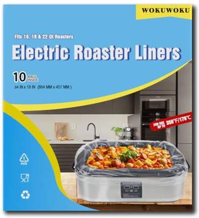 10 ×Electric Roaster Liners 34 x 18 Inch Disposable Roaster Liners Fits 16, 18, 22 Quarts Roasters, Roasting Pan Liners Cooking Bags for Immediate Cleanup
