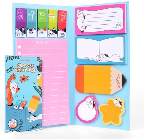 YPLUS Okay Cat Sticky Notes Set for Kids Ages 6-15, Novelty Stationery