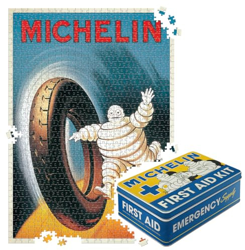 Nostalgic-Art Retro Puzzle 1000 Teile, 68 x 48 cm, Michelin – First Aid Kit – Geschenk-Idee für Motor-Fans, Original Lizenzprodukt (OLP), für Erwachsene, in Vintage-Metalldose als Geschenkverpackung | Original MICHELIN Lizenzprodukt (OLP), für Erwachsene, in Vintage Design Metalldose, Geschenk-Idee für Motor-Fans