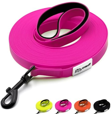 Miauff Schleppleine für Hunde, Gummiert & Wasserdicht, Robuste Trainingsleine mit Handschlaufe & Karabiner für Große bis Kleine Hunde (Magenta, 5m)
