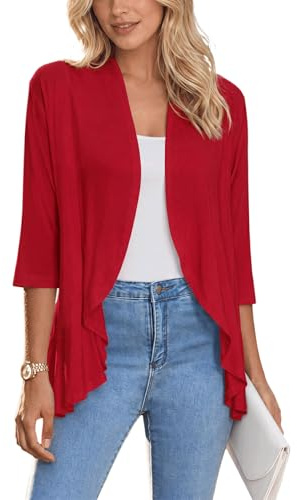 Saodimallsu cárdigan Ligero Abierto para Mujer con Manga 3/4 y Cuello de Pico