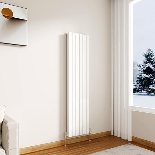 Modern Vertical Flat Panel Radiator 1600x408mm Gloss White Double Panel | Designer Central Heating Radiators,Wall Mounted Rads,Perfect For Living Rooms,Hallways & Bathrooms,For UK Home Heating
