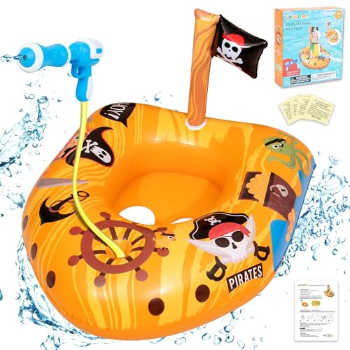 Pool Schwimmring Baby, Piraten schlauchboot Kinder mit Wasserpistole, Aufblasbarer Schwimmtiere für Pool Schwimmbad Spielzeug, Strand Party Wasserspielzeug für Kleinkind Jungen 3-8 Jahre