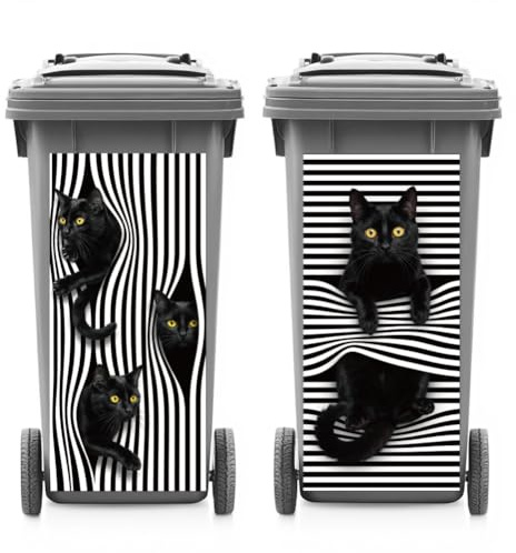 ANATTASOUL 2Pcs Funny Black Cat Wheelie Bin Stickers for Bins Decorative | Waterproof,Dustbin Cover,14.9x 32.2,Adhesive,Large,Funny Decal for Bins, Fridge, Wall, Garden Outdoor, Indoor Decoration