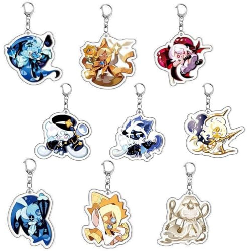 9 Porte Clés Cookies Figurine Cosplay Keychain Pendentifs Decor Cookie Acrylique Porte Clef Set