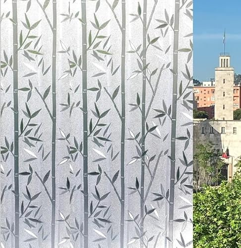 Film décoratif pour vitres (bambou, 90 x 200 cm) Protection de la vie privée, autocollant, sans colle, anti UV sans résidu, application facile, fenêtres de douche, adhérence statique, amovible