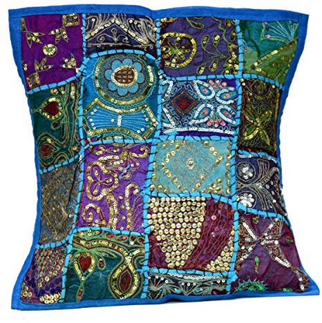 Funda de cojín bordada, estilo étnico con lentejuelas