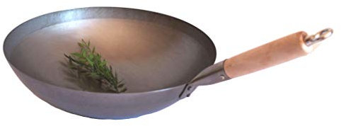 AAF nommel® Wok poêle ronde sol Ø 40 cm, également pour gaz, avec manche en bois à suspendre