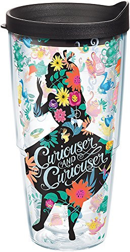 Tervis Disney – Gobelet isotherme Alice au pays des merveilles Curiouser avec film et couvercle noir, 680,4 g, transparent