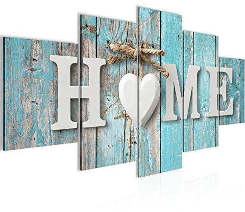Runa Art Wandbilder Home 5 Teilig Bild auf Vlies Leinwand Deko Wohnzimmer Holzoptik Türkis Grau 014852b