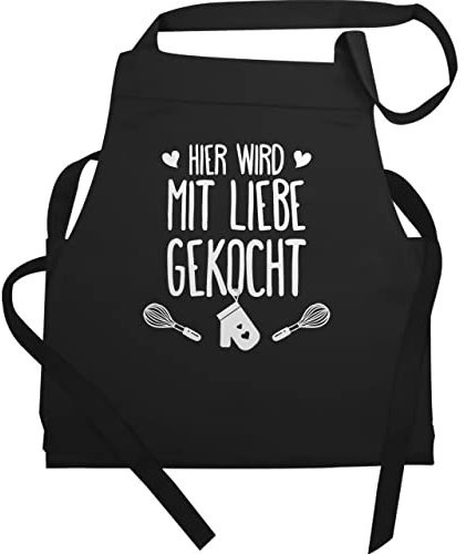 Shirtracer Schürze Geschenk - Kochschürze - Erwachsene - Hier wird mit Liebe gekocht - 60x87 - Schwarz - herrenschürze für die küche schürzen zum kochen koch kocht apron sprüche