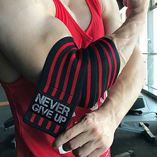 HYFAN - Fascia elastica professionale per gomiti, per sollevamento pesi, allenamento, bodybuilding, palestra, fitness, quattro strisce, colore: rosso