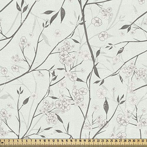 ABAKUHAUS Grau und Mint Stoff als Meterware, Rustikale weiße Knospen, Qualitäts Stoff Dekorativer Polster Heimtextilienstoff, 2M (148x200cm), Weiß Grau