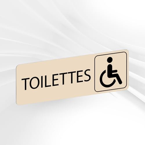 Plaque Signalétique Toilettes Handicapés – Plaque De Porte Adhésive PVC 5 x 15 cm – 20 Couleurs Disponibles (Beige)