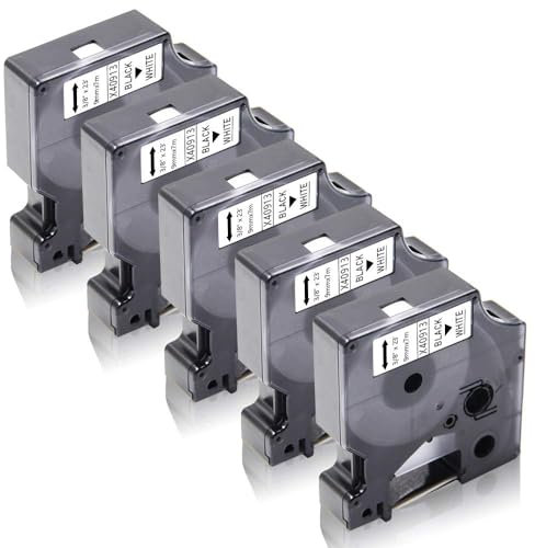 5x XemaX Kompatibel für dyno Etikettenband 9mm x 7m D1 40913 S0720680 Schwarz auf Weiß Bänder A40913 40913s Schriftband für Dyno Label Manager 160 280 360D 420P PnP 500TS Label Point 100 150 200 300