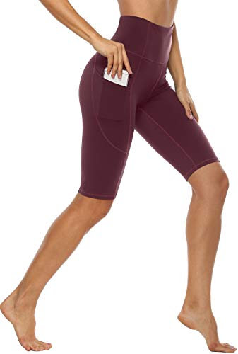 Anwell Workout Pants Damen High Waist Kurze Hose Sport Leggings aktiv Laufhose Hosenträger Workout Pants Yoga mit Spitze Dunkelrot M