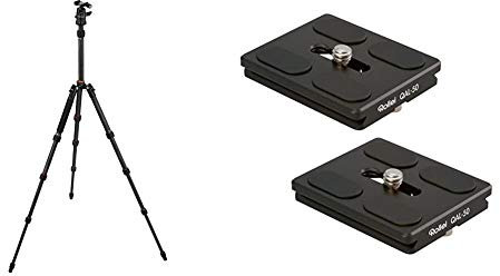 Rollei Compact Traveler No. 1 Carbon - sehr leichtes Reisestativ aus Carbon mit einem Packmaß von nur 33 cm & QAL-50 - professionelle Kamera-Schnellwechselplatte/Schnellverschlussplatte