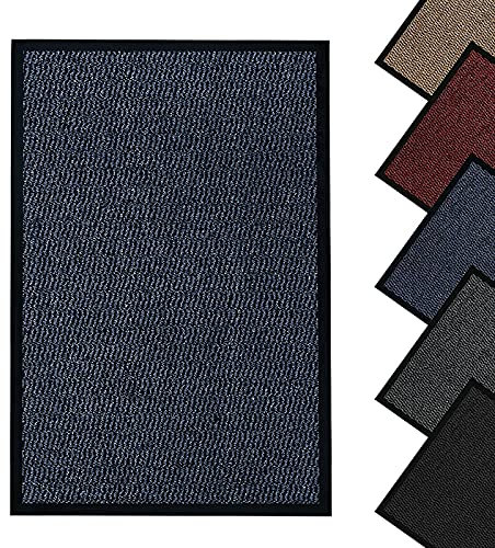 JKZ RUG AND DOORMATS Door mat heavy duty non slip indoor/outdoor Kitchen hall floor mat washable light weight barrier rubber mats (Blue, 40x60)