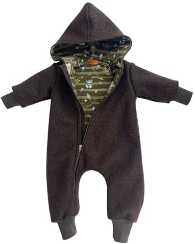 Lilakind Baby Wollwalk Overall mit Kapuze und Reißverschluss |Kleinkind Walkoverall |MADE in GERMANY Braun Füchse Gr. 98/104