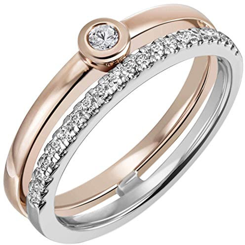 Ring aus 585 Gold Weißgold & Rotgold bicolor 22 Diamanten Brillanten 0,21 Ct., Ringgröße:Innenumfang 52mm ~ Ø16.6mm