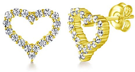 Ohrringe, Ohrstecker mit Herz 925 Sterling Silber Herzform für Damen, Frauen und Mädchen Herzen Stecker mit Zirkonia Steinen (Gold)