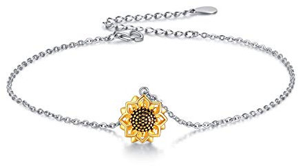 VONALA 925 Sterling Silver Daisy/Sunflower/Evil Eye/Butterfly Anklet Bracelets, Double Chain Jewellery Birthday Gifts for Women Girls (Sunflower 2)