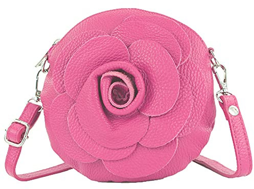 modamoda de T225 Damen Leder Umhängetasche Abendtasche Clutch Blüte Klein handmade in Italy, Farbe:Magenta