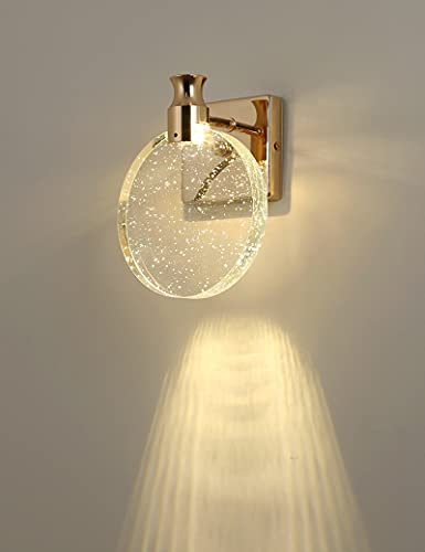 KRIPINC Kristall Wandleuchte, Gold LED Wandleuchte, Wandlampe Vintage, Rund Kristall Wandlampe für Wohnzimmer Schlafzimmer Nachttisch Badezimmer Flur (Groß)