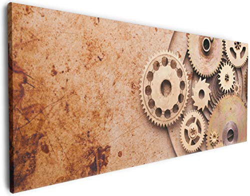 Wallario Leinwandbild Zahnräder Einer Alten Uhr im Alten Stil - Wandbild 50 x 125 cm: Kunstdruck | Brillante lichtechte Farben | hochauflösend | verzugsfrei
