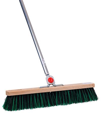 BawiTec Allzweckbesen (50cm) BawiMix 4-Loch Wechselsystem mit Stiel 145cm Aluminiumstiel Arenga-Borsten-Mix grün mittelhart Universal-Besen für Garten,Haus und Hof Straßenbesen Alustiel