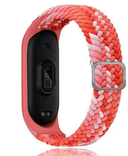 Keecuty Nylon Armband für Mi Band 6/5/4/3 Armband Elastisches Stoff Geflochten Weichem Nylon Sport Armbänder Elastizität Atmungsaktive Erweiterbar Uhrenarmband für Mi Band 6/5/4/3 (Rosa mischen)