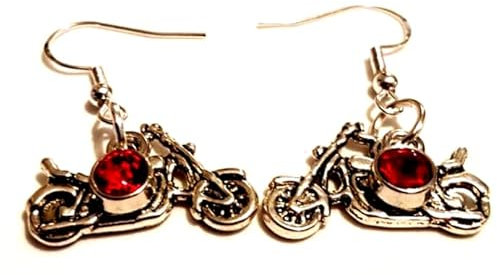 Personalised Motorcycle Earrings on Sterling Silver Hooks With Birthstones, Biker Earrings, Passed Test Gift, Motorbike Rocker Earrings