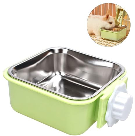 Suspendre Gamelle pour Animal Cage, Amovible Inoxydable Gamelle 2 en 1 Gamelle Eau Chien pour Chiot Chat Lapin Cochon d'Inde Hérisson Oiseaux (Vert)