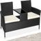 TecTake Salon de Jardin en résine tressée canapé Banc avec Table intégrée avec Verre de sécurité + Coussins - diverses Couleurs au Choix - (Noir Beige | No. 404557)