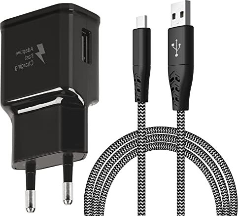 Cargador con Cable de Carga para Samsung Galaxy S8, S8 Plus, S9, S10, S10 Plus, S10e 5G, S20, S21, S22, A50, A51, A52, A40, A30, Z Flip3, Fold4, con 2m USB-C Cargador Rápido de Cable de Carga Nylon