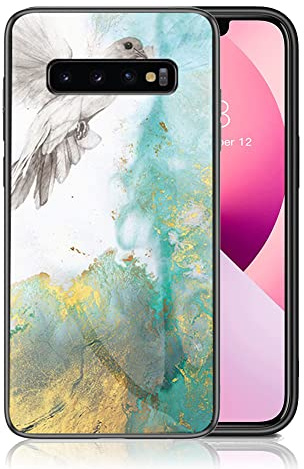 IMEIKONST Kompatibel mit Samsung Galaxy S10 Glitzer Hülle Gehärtetes Glas Rückseite + Stoßfest Weicher Bumper Handyhülle Marmor Ultradünne Schutzhülle für Samsung S10. Tauben Grün LSM