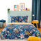 Parure de lit 2 Personnes avec Housse de Couette 260x240cm + 2 taies d'oreiller 63x63cm Motif Feuilles Tropicales 100% Coton adouci Bleu (260X240cm)