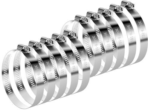 Hose Clamp 4 Inch, 10 Pack Stainless Steel Hose Clamps for 3 Inch to 4 Inch Hose Pipe, Large Worm Gear Hose Duct Clamps Assortment Kit for Automotive Plumbing Mechanical Dryer Vent