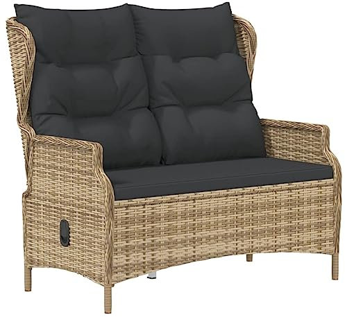 vidaXL Gartenbank, Sitzbank 2-Sitzer mit Kissen, Parkbank Verstellbare Rückenlehne, Gartenmöbel Bank Stahlrahmen, Braun Poly Rattan