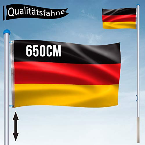 JOIEYOU Fahnenmast 6,5 m Stabil, Fahnenstange Deutschland Flagge 80 * 150 cm, Flaggenmast aus Aluminium Höhenverstellbar mit Bodenhülse