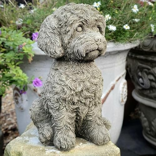 Labradoodle Steinstatue | Outdoor Stein Welpe Hund Tier Dekor Garten Ornament