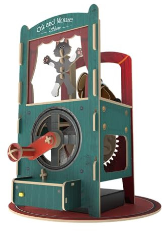 iló 3D Holzpuzzle Modellbau, Modellbausatz Wooden Puzzle, Holzpuzzle Erwachsene, Mechanische 3D Puzzle, Premium Artefact Holz-Puzzle, DIY Basteln | Cat and Mouse Show (Zahnrad mit Motor - USB)