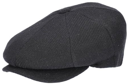 HAT YOU Herren Scottish Wool Flat Cap 'Mark', Herren Wolle Schiebermütze, Schiermmütze, Mütze:Black, Größe:61 cm